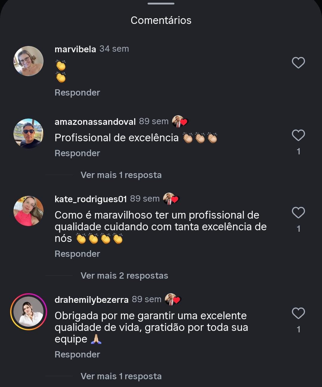 Depoimento de paciente no Instagram sobre tratamento oftalmológico com Dr. Henrique Nossa