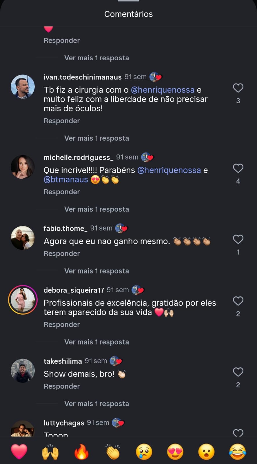 Relato de experiência positiva de paciente no Instagram sobre atendimento do Dr. Henrique Nossa